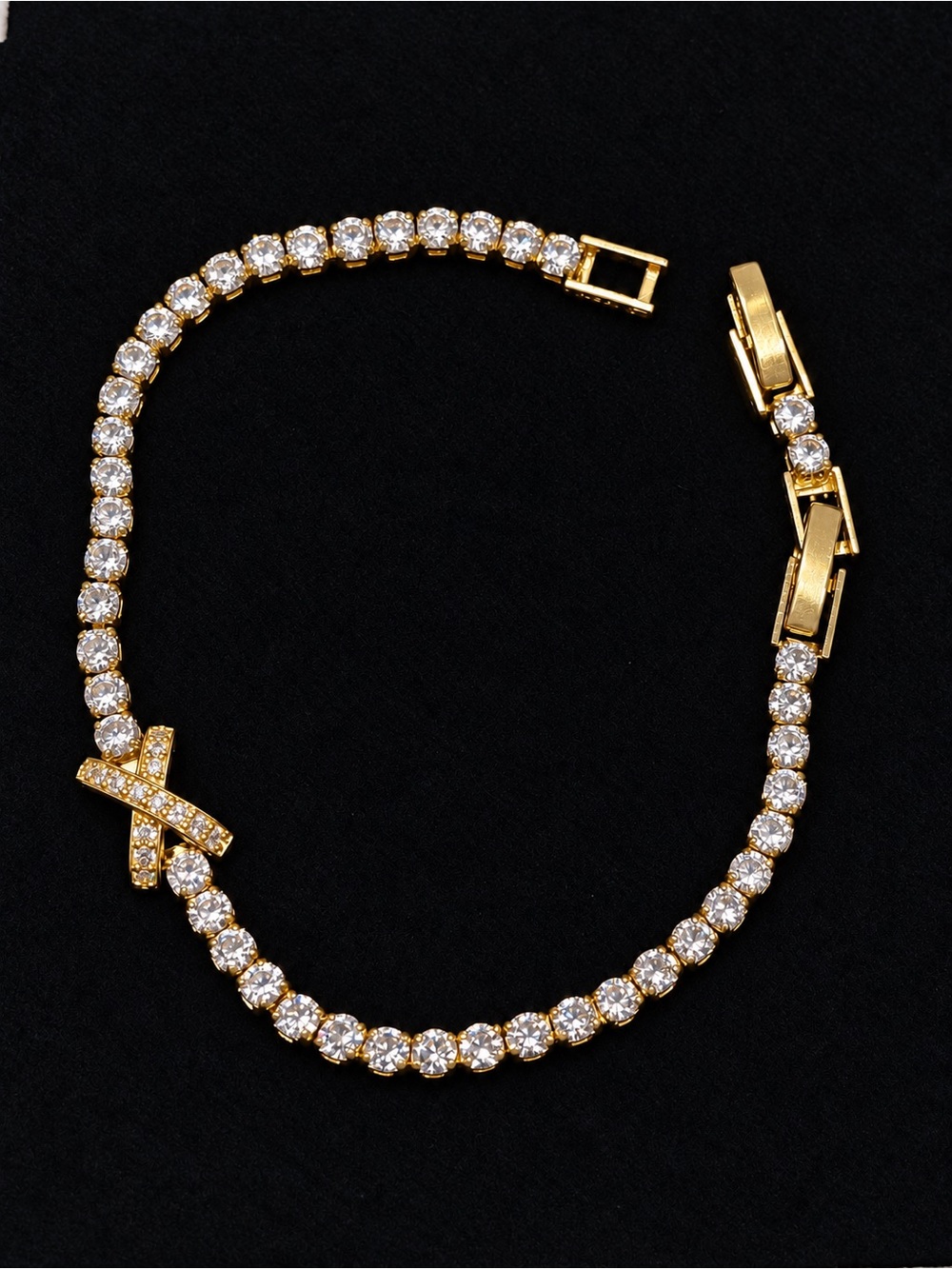 Gold Tennis Bracelet with Pave X Accent